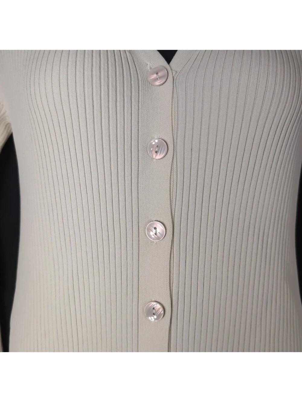 A New Day Ribbed Button Front Midi Sweater Dress Cream Ivory M Bell Sleeve